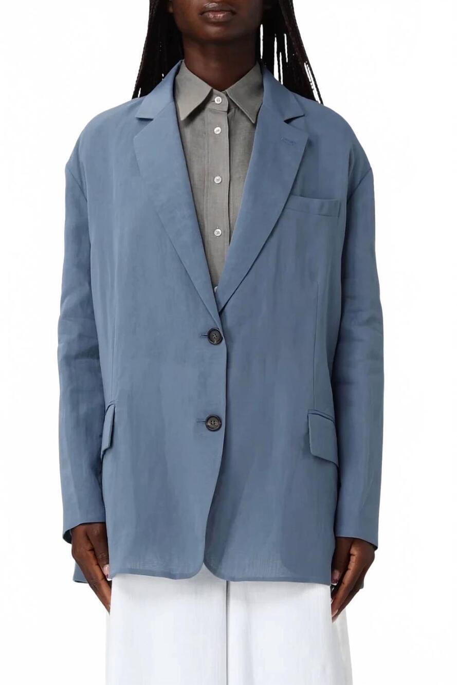 NEW BRUNELLO CUCINELLI women's single breasted cotton blazer in arctic
